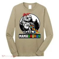 Mamasaurus T Rex Dinosaur Mama Saurus Autism Awareness Long Sleeve Shirt thumb 0
