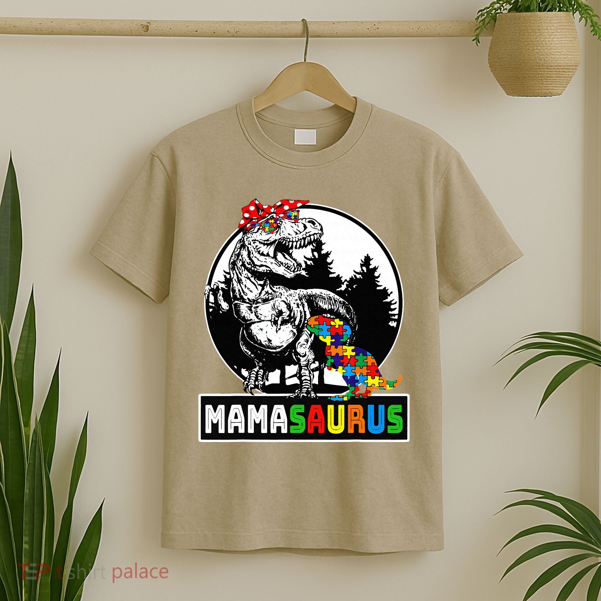 Mamasaurus T Rex Dinosaur Mama Saurus Autism Awareness T-Shirt