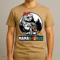 Mamasaurus T Rex Dinosaur Mama Saurus Autism Awareness T-Shirt thumb 3