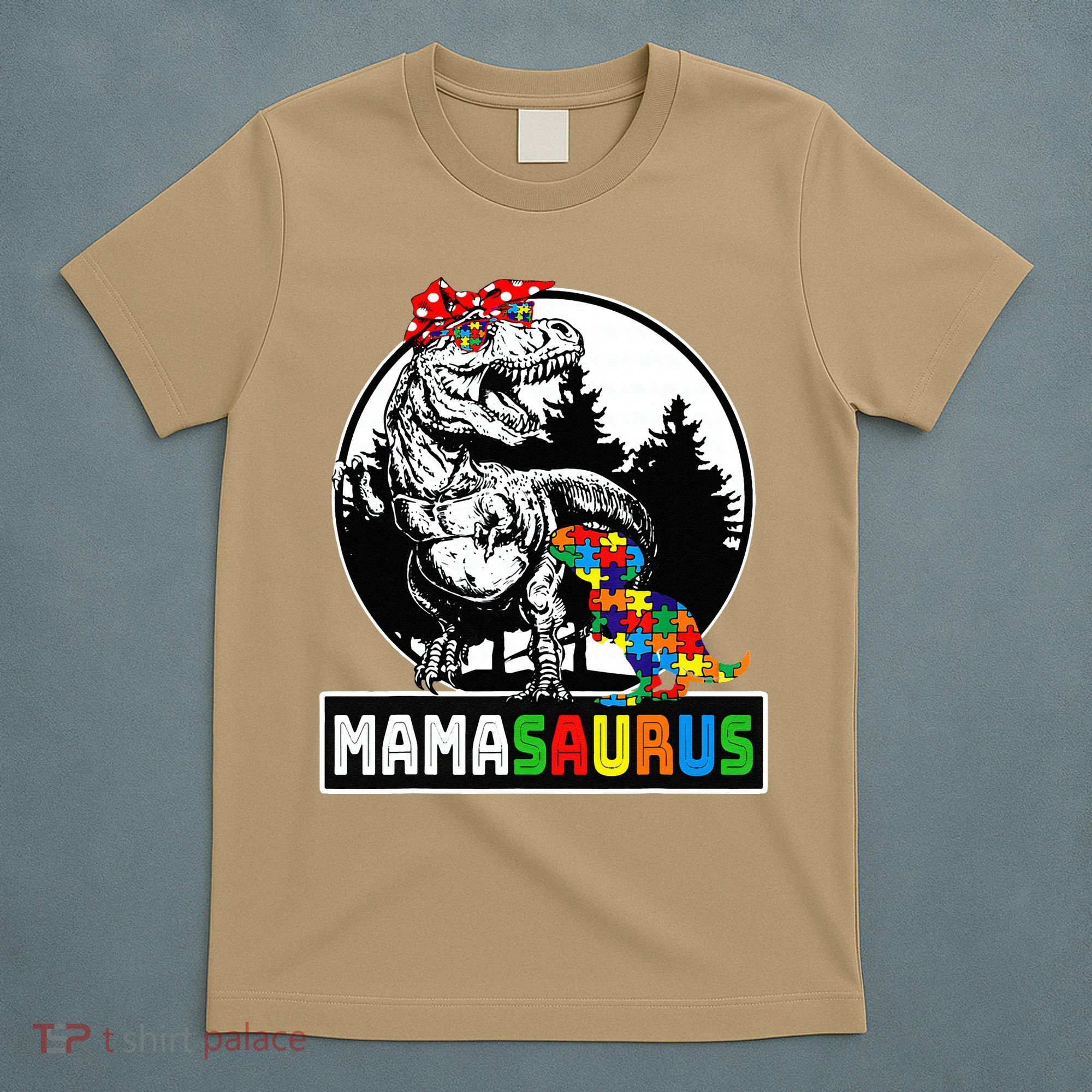 Mamasaurus T Rex Dinosaur Mama Saurus Autism Awareness T-Shirt