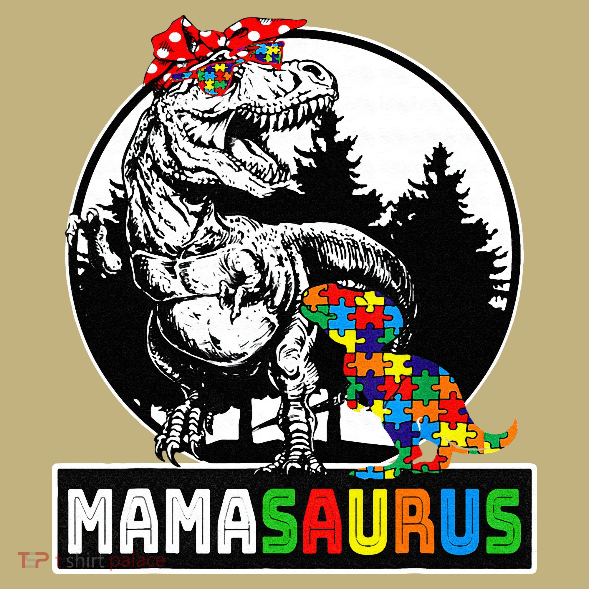 Mamasaurus T Rex Dinosaur Mama Saurus Autism Awareness Polo