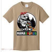 Mamasaurus T Rex Dinosaur Mama Saurus Autism Awareness Kids T-Shirt thumb 0