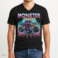 Monster Truck Retro Monster Trucks V-Neck T-Shirt thumb 2