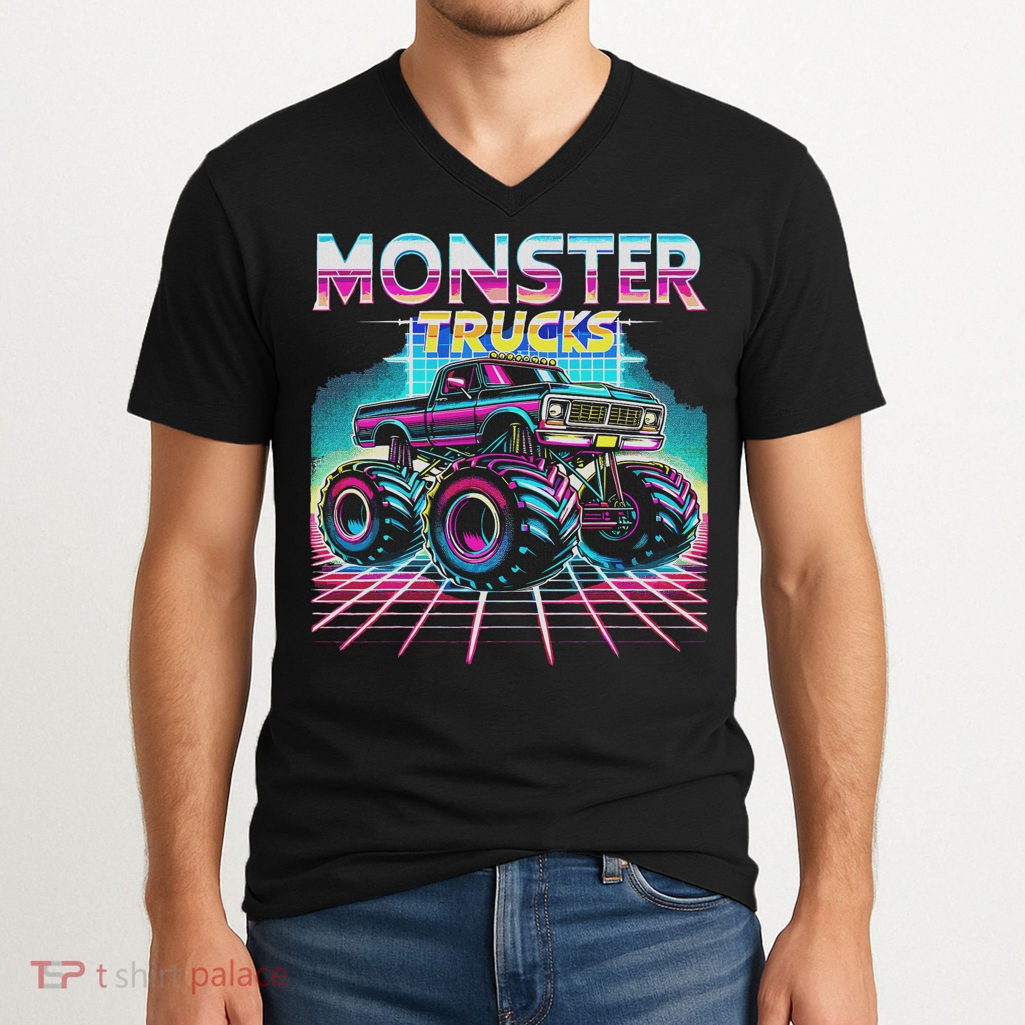 Monster Truck Retro Monster Trucks V-Neck T-Shirt