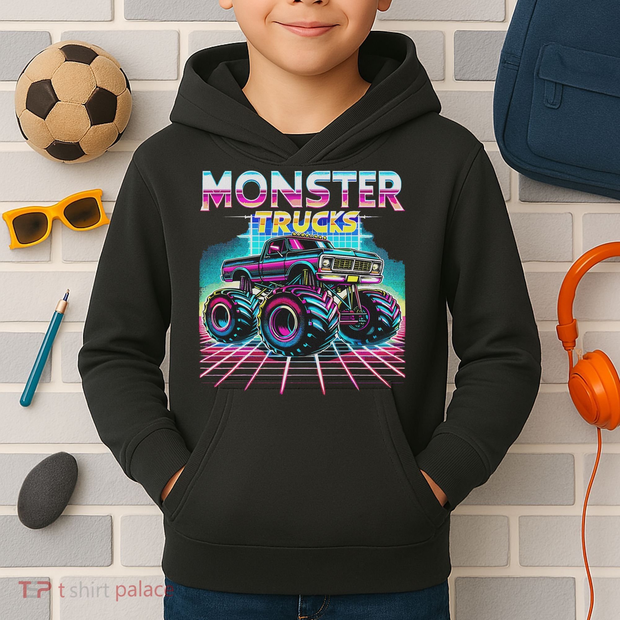 Monster Truck Retro Monster Trucks Kids Hoodie
