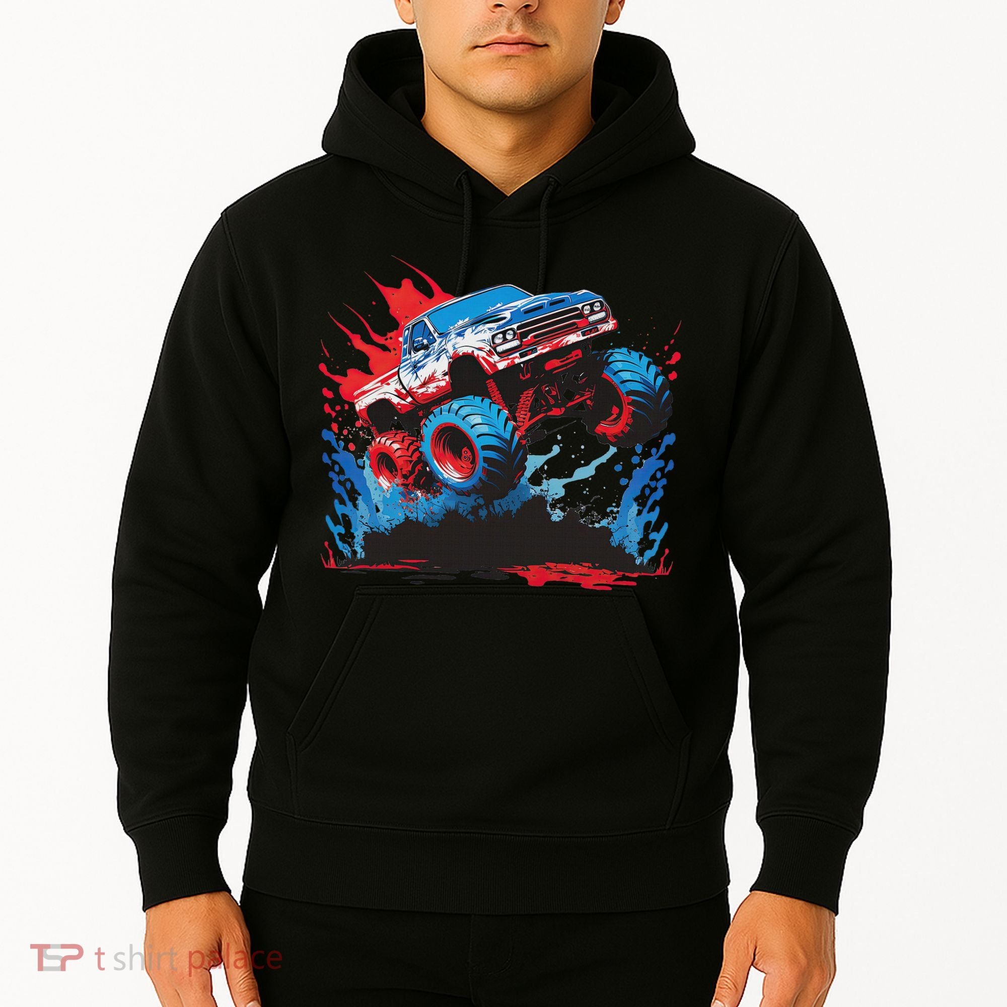 Monster Truck Red White And Blue Usa  Hoodie