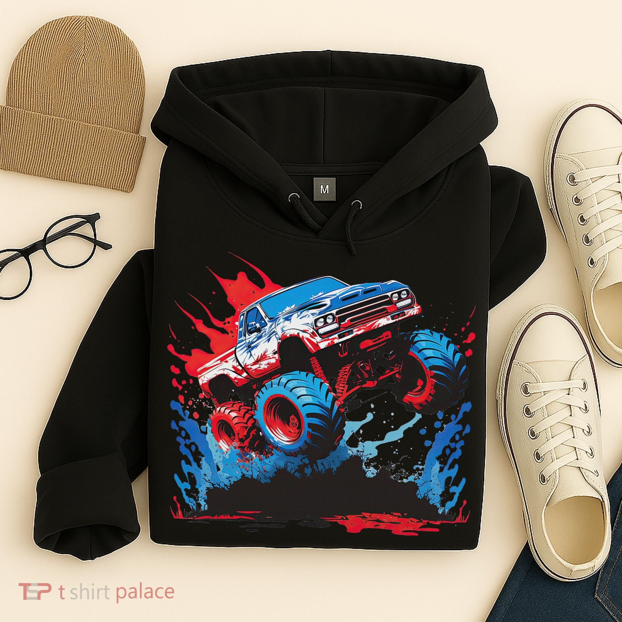 Monster Truck Red White And Blue Usa  Hoodie