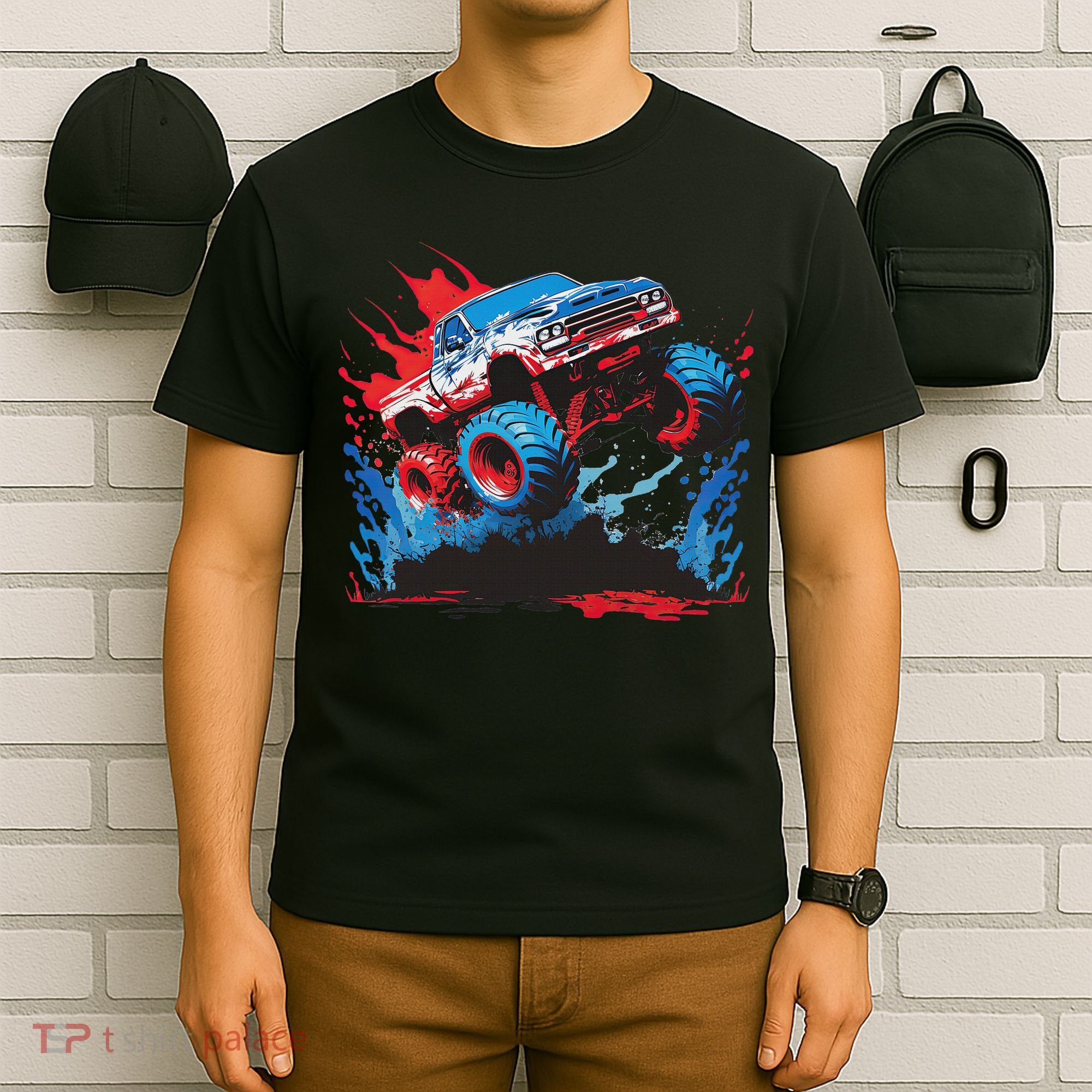 Monster Truck Red White And Blue Usa  T-Shirt