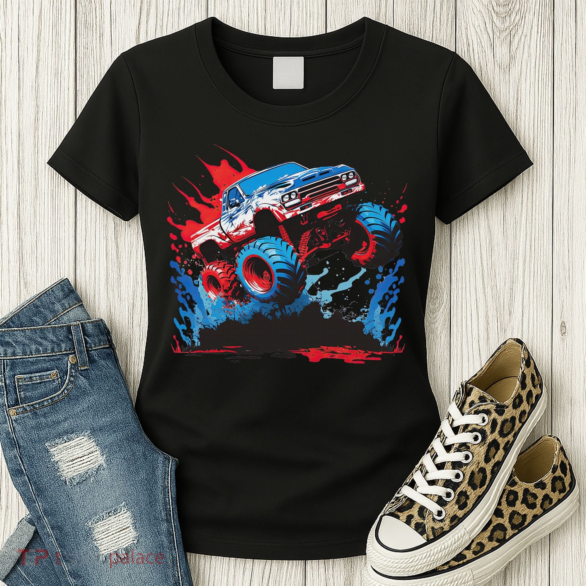 Monster Truck Red White And Blue Usa  Women's T-Shirt