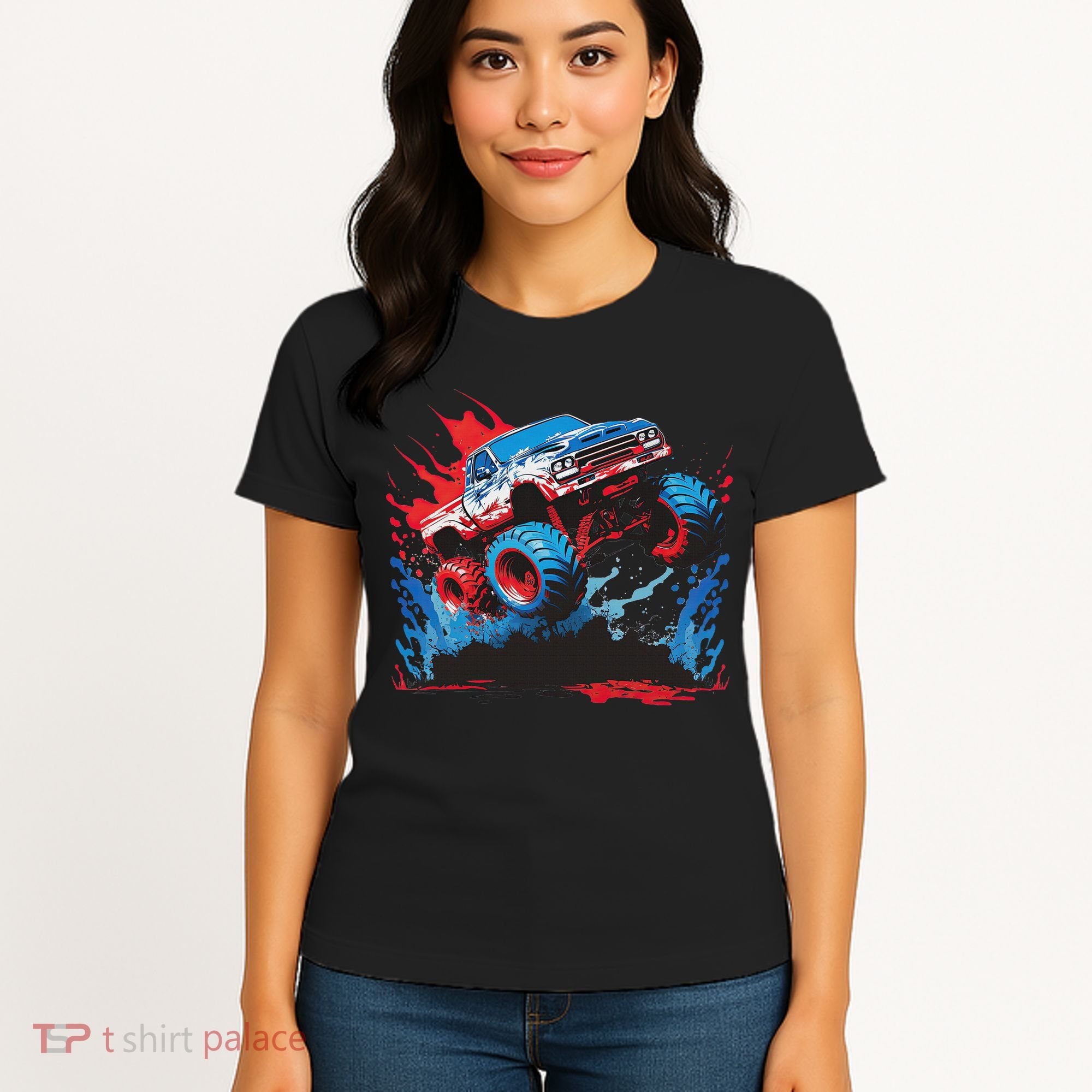 Monster Truck Red White And Blue Usa  Women's T-Shirt