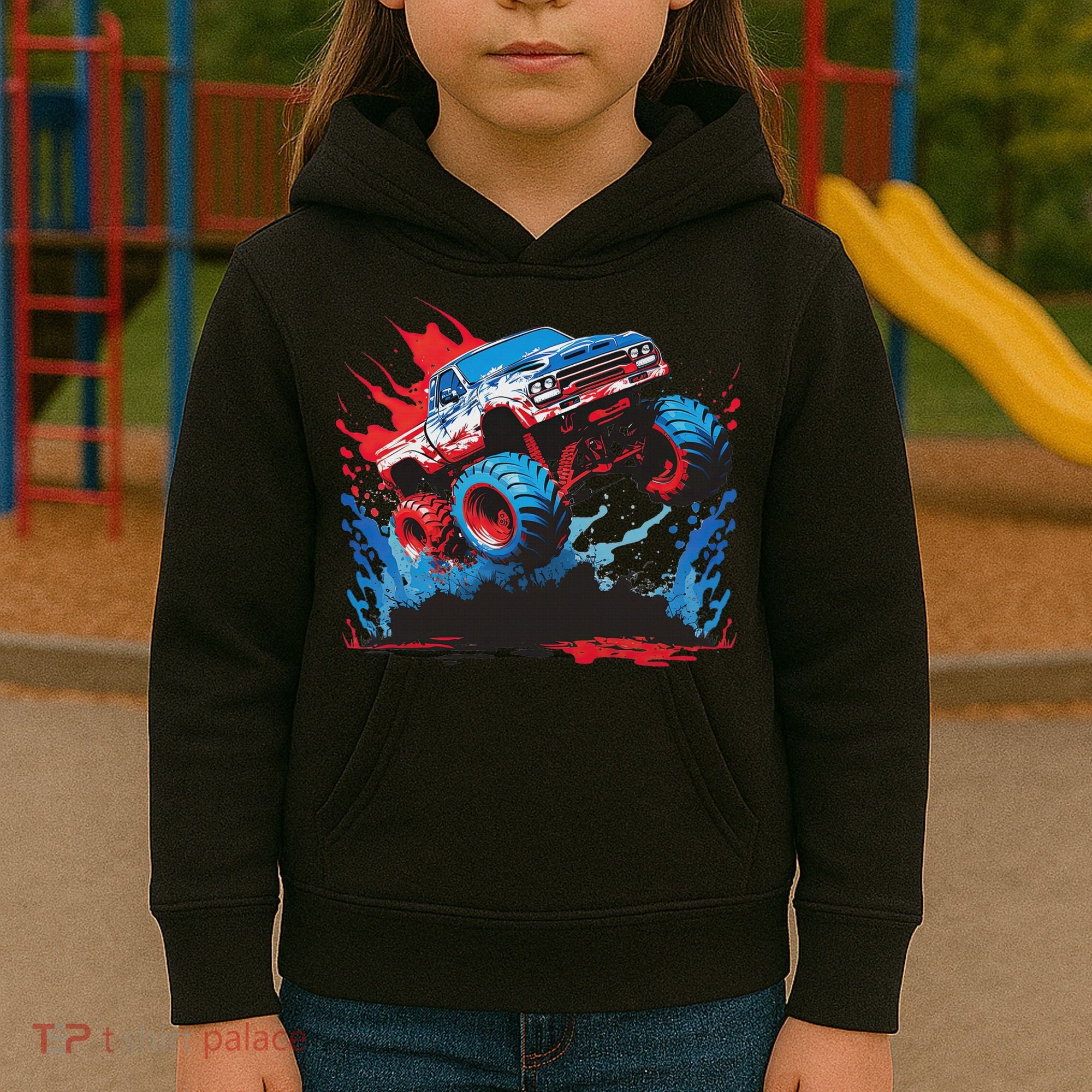Monster Truck Red White And Blue Usa  Kids Hoodie