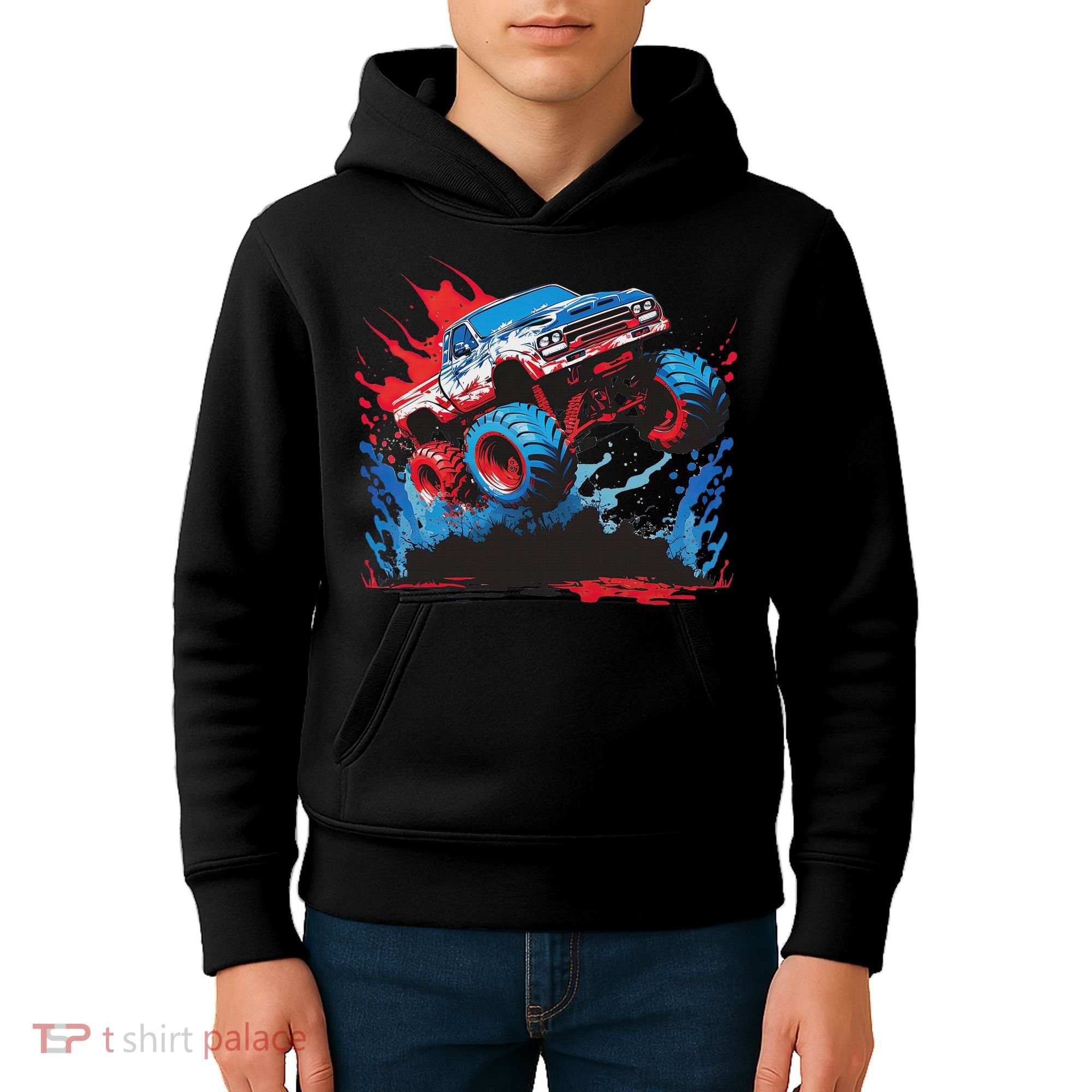 Monster Truck Red White And Blue Usa  Kids Hoodie