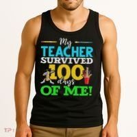 My Teacher Survived 100 Days Of Me Dab 100 Days Of School Tank Top thumb 3