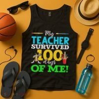 My Teacher Survived 100 Days Of Me Dab 100 Days Of School Tank Top thumb 4