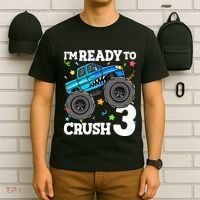 Monster Truck Shark 3rd Birthday Boy 3 Three T-Shirt thumb 6