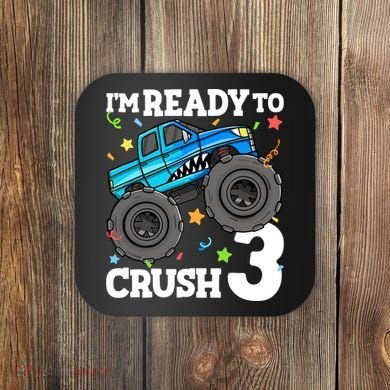 Monster Truck Shark 3rd Birthday Boy 3 Three Coaster