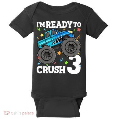 Monster Truck Shark 3rd Birthday Boy 3 Three Baby Bodysuit
