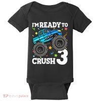 Monster Truck Shark 3rd Birthday Boy 3 Three Baby Bodysuit thumb 0