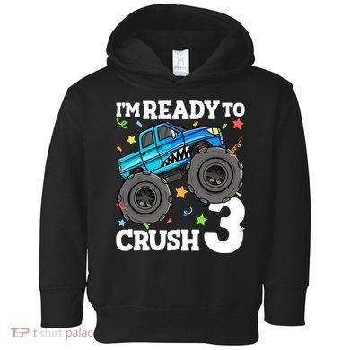 Monster Truck Shark 3rd Birthday Boy 3 Three Toddler Hoodie