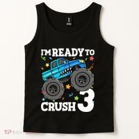 Monster Truck Shark 3rd Birthday Boy 3 Three Tank Top thumb 2