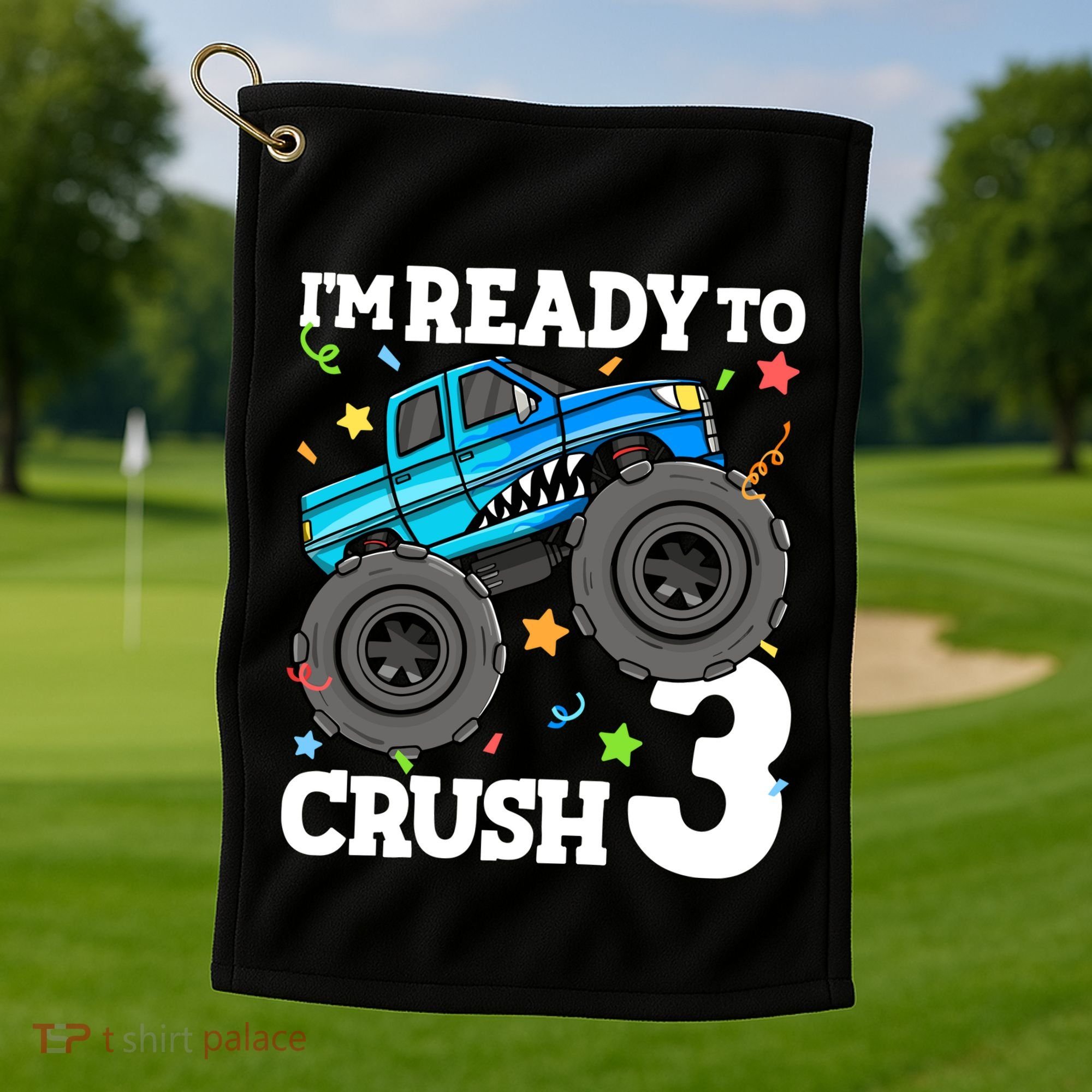 Monster Truck Shark 3rd Birthday Boy 3 Three Golf Towel