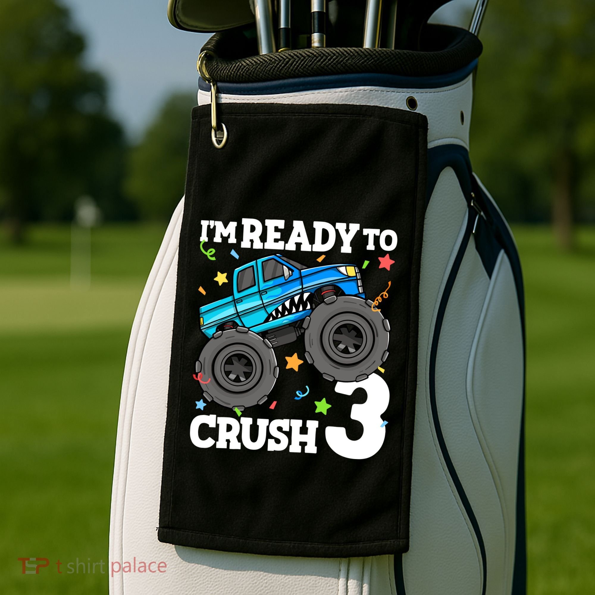 Monster Truck Shark 3rd Birthday Boy 3 Three Golf Towel