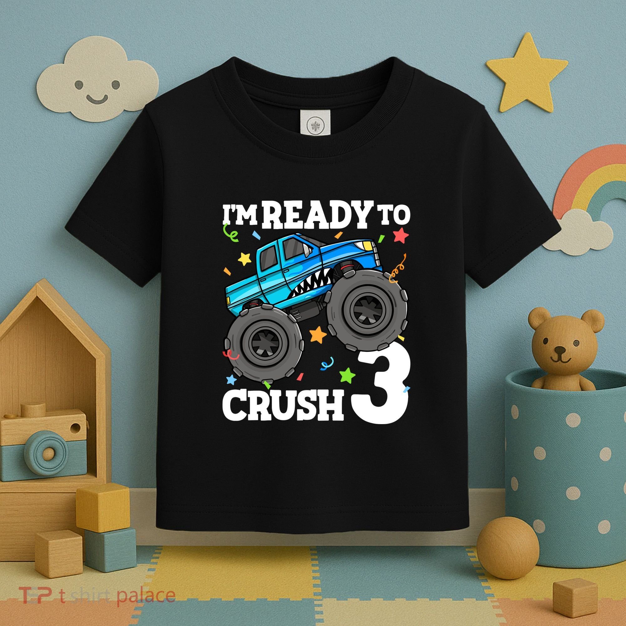 Monster Truck Shark 3rd Birthday Boy 3 Three Toddler T-Shirt