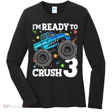 Monster Truck Shark 3rd Birthday Boy 3 Three Women's Long Sleeve Shirt