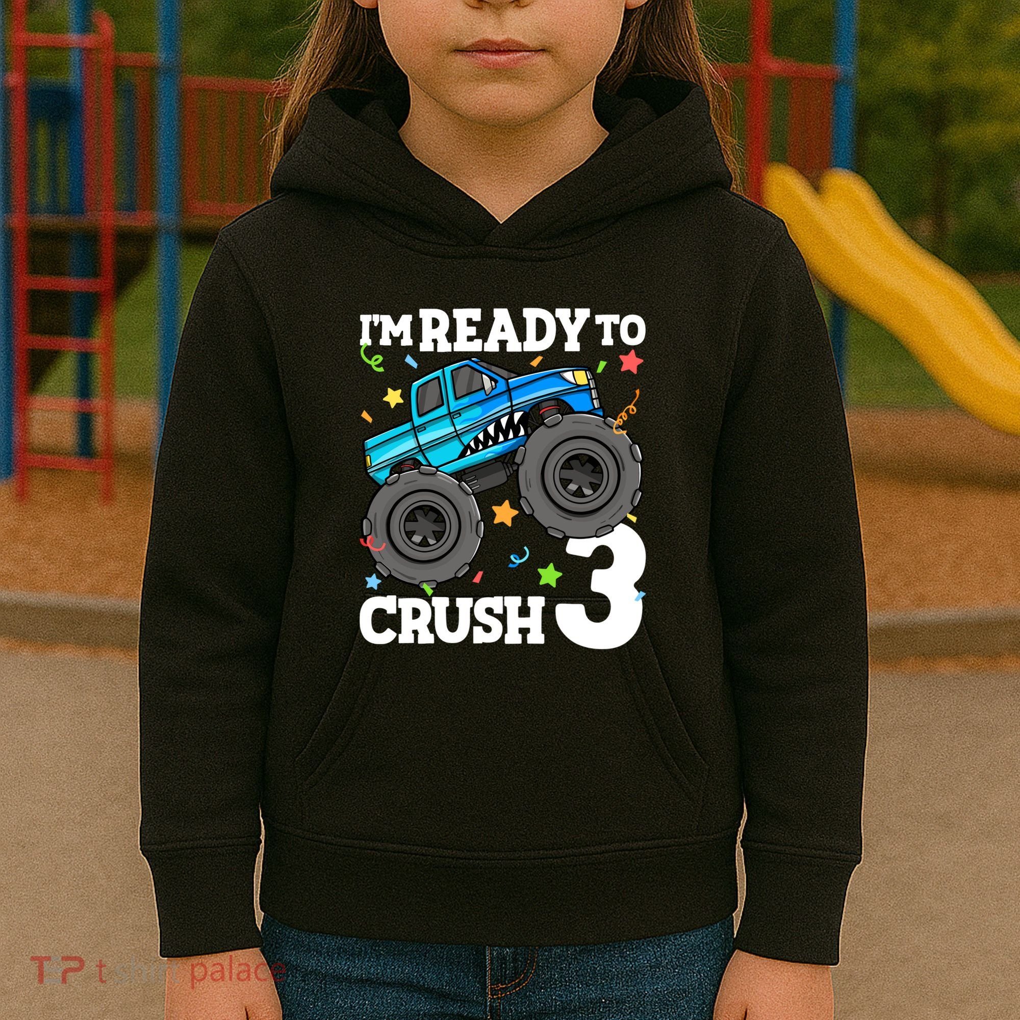 Monster Truck Shark 3rd Birthday Boy 3 Three Kids Hoodie