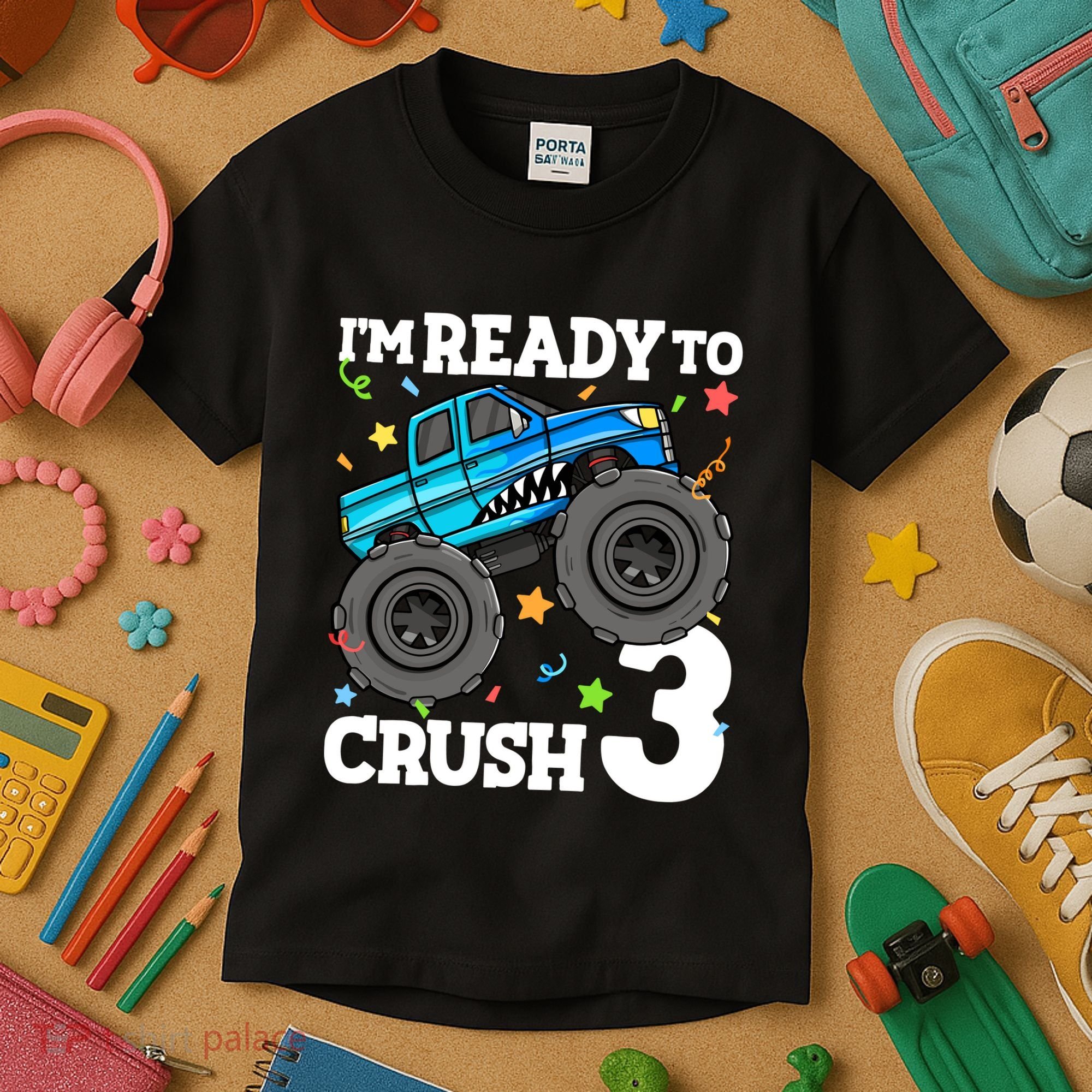 Monster Truck Shark 3rd Birthday Boy 3 Three Kids T-Shirt