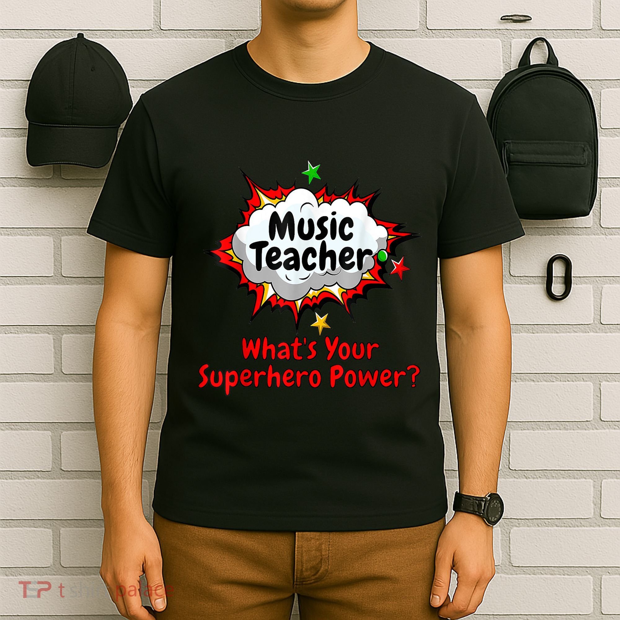 Music Teacher Superhero Funny Comic Tee T-Shirt