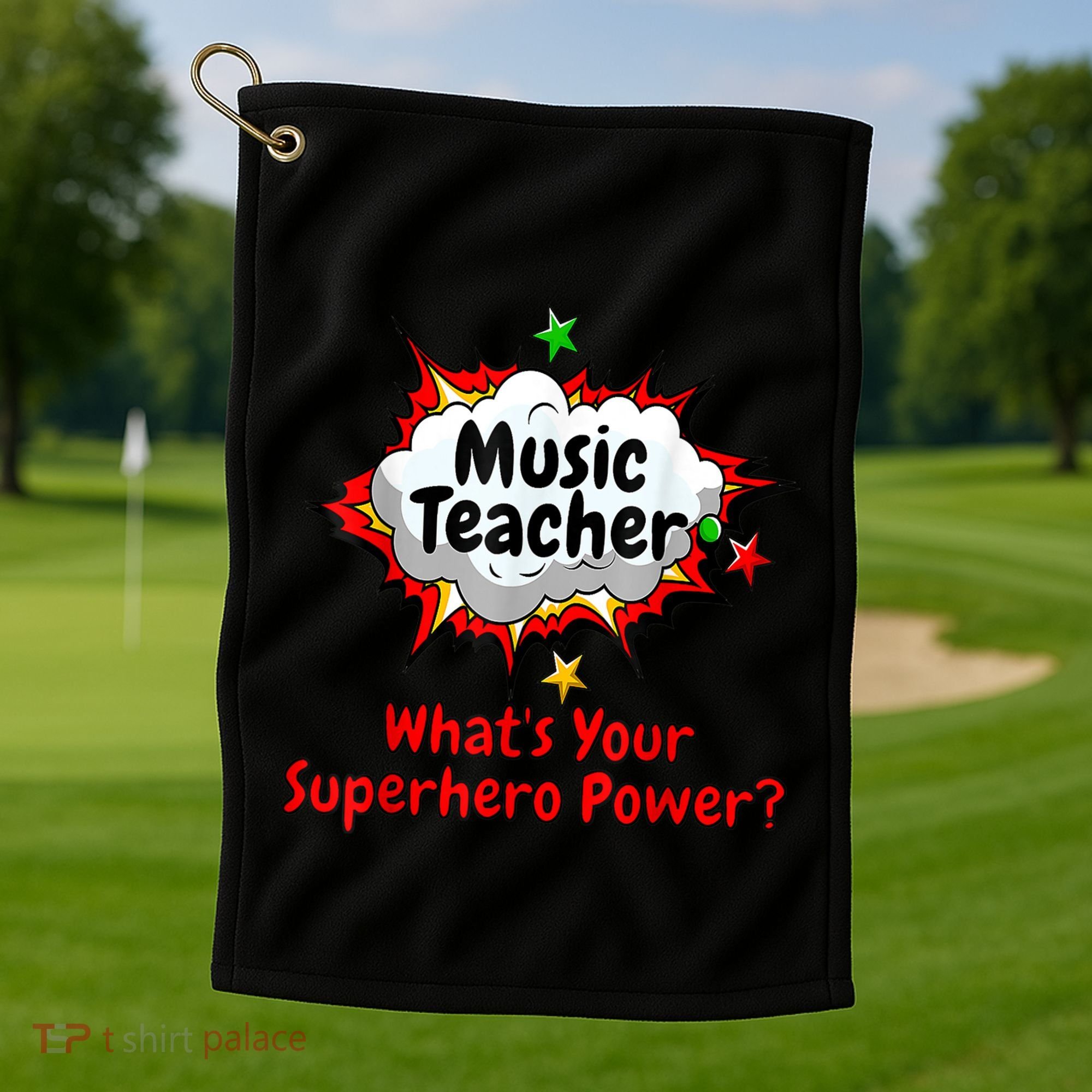 Music Teacher Superhero Funny Comic Tee Golf Towel