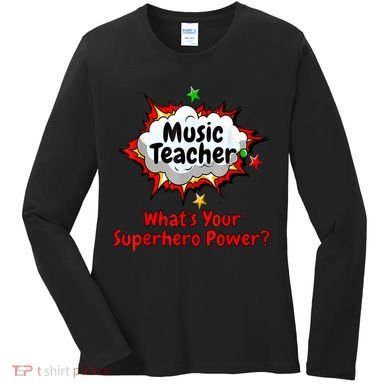 Music Teacher Superhero Funny Comic Tee Women's Long Sleeve Shirt