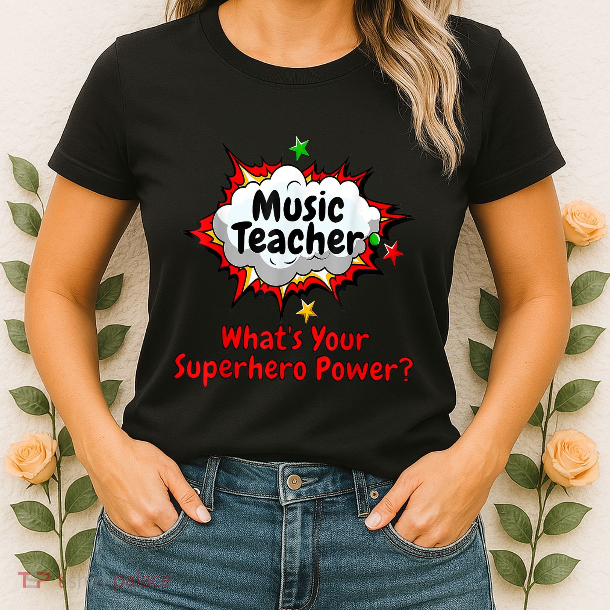 Music Teacher Superhero Funny Comic Tee Women's T-Shirt