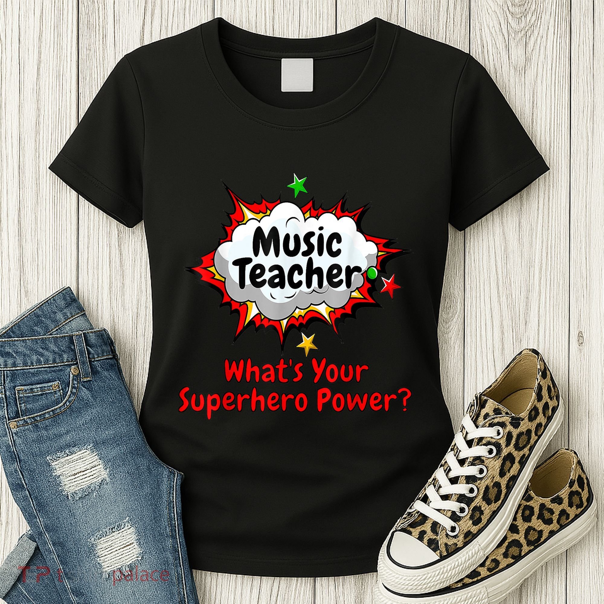Music Teacher Superhero Funny Comic Tee Women's T-Shirt