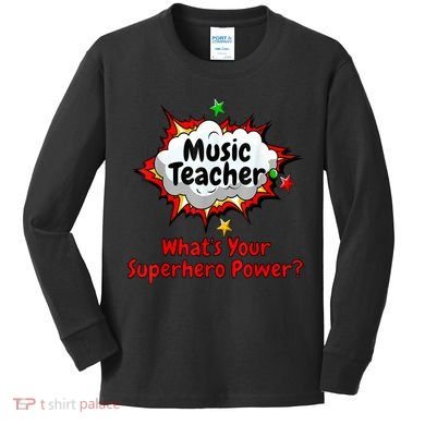 Music Teacher Superhero Funny Comic Tee Kids Long Sleeve Shirt