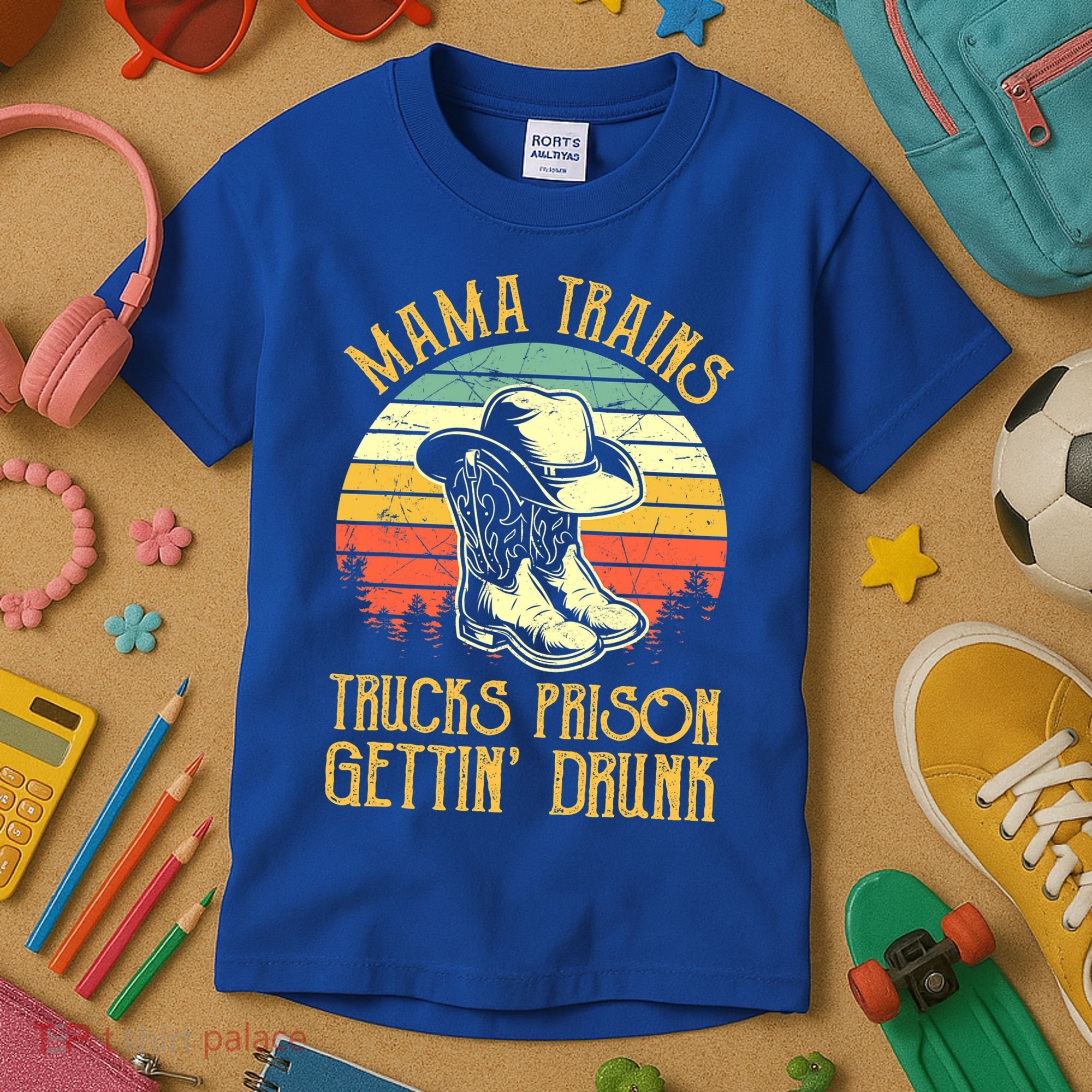 Mama Trains Trucks Prison Getting Drunk Country Music Kids T-Shirt