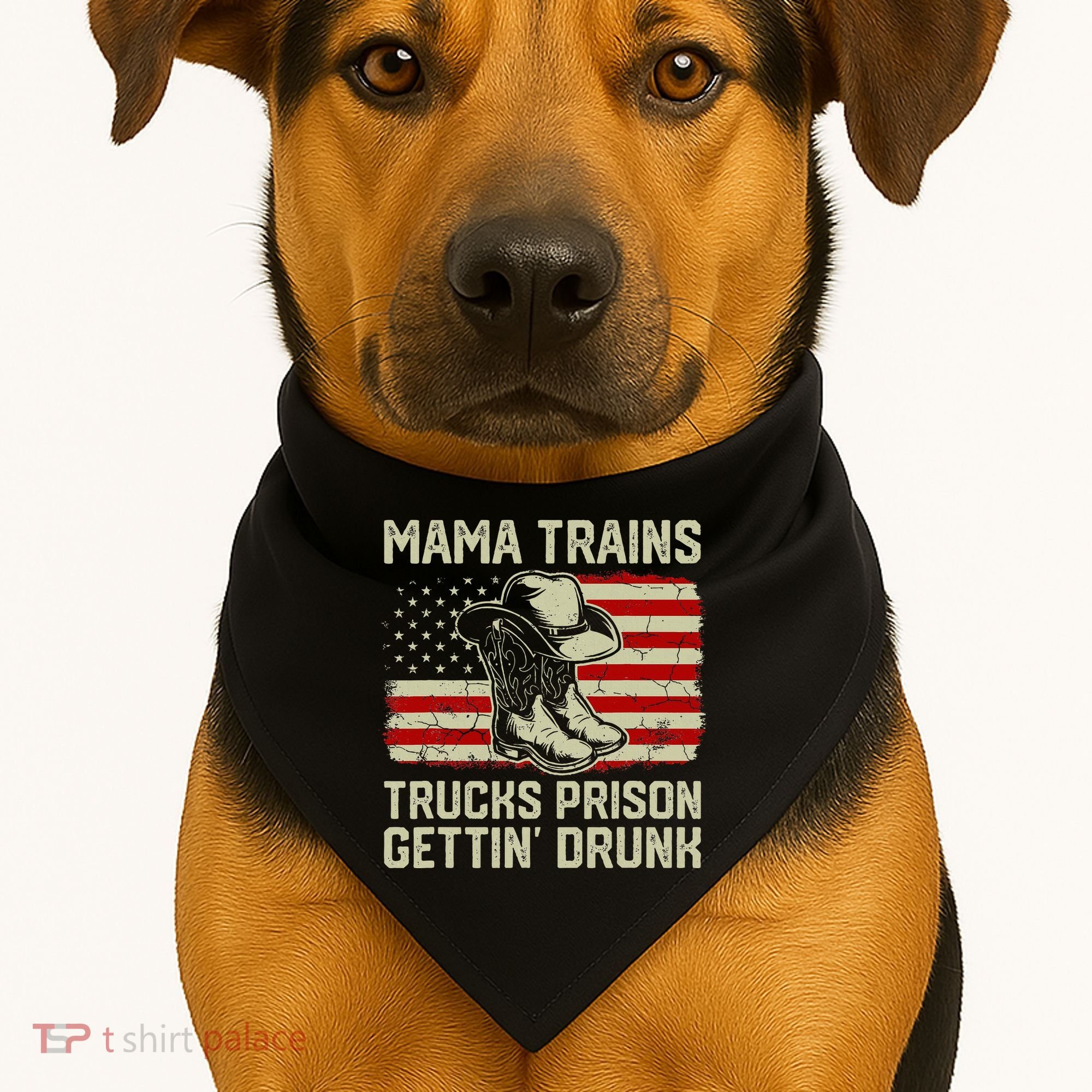 Mama Trains Trucks Prison Getting Drunk Country Music USA-Made Doggie Bandana