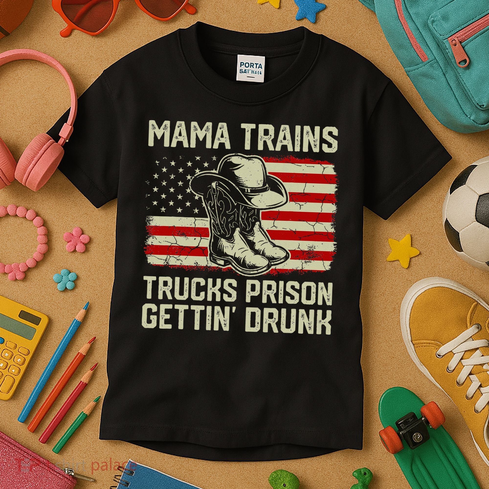 Mama Trains Trucks Prison Getting Drunk Country Music Kids T-Shirt