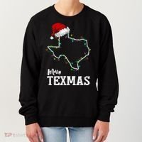 Merry Texmas Texas State Christmas Light Outline Santa Hat Women's Sweatshirt thumb 0