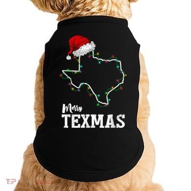Merry Texmas Texas State Christmas Light Outline Santa Hat Doggie Tank