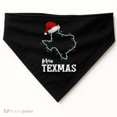 Merry Texmas Texas State Christmas Light Outline Santa Hat USA-Made Doggie Bandana