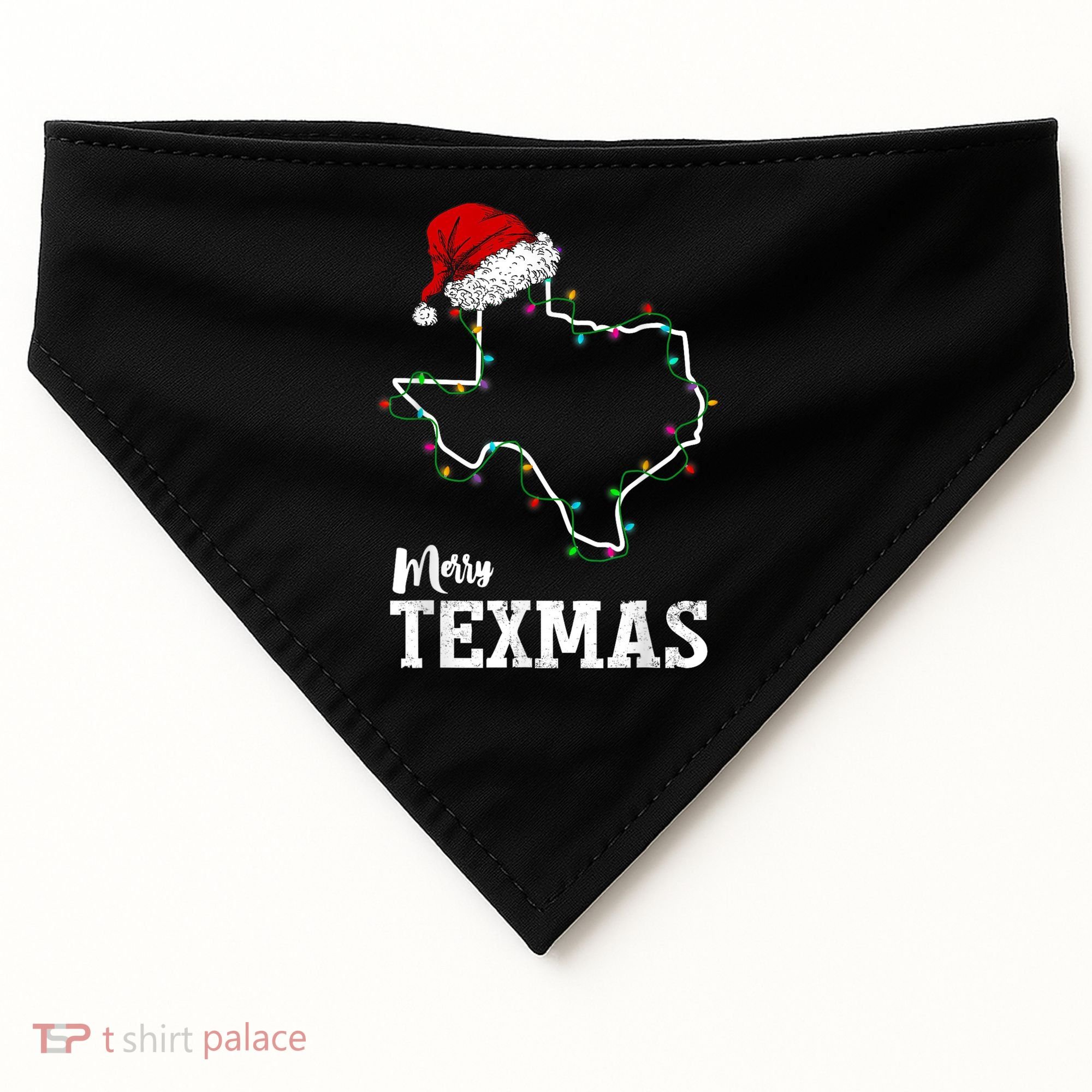 Merry Texmas Texas State Christmas Light Outline Santa Hat USA-Made Doggie Bandana