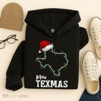 Merry Texmas Texas State Christmas Light Outline Santa Hat Hoodie thumb 4