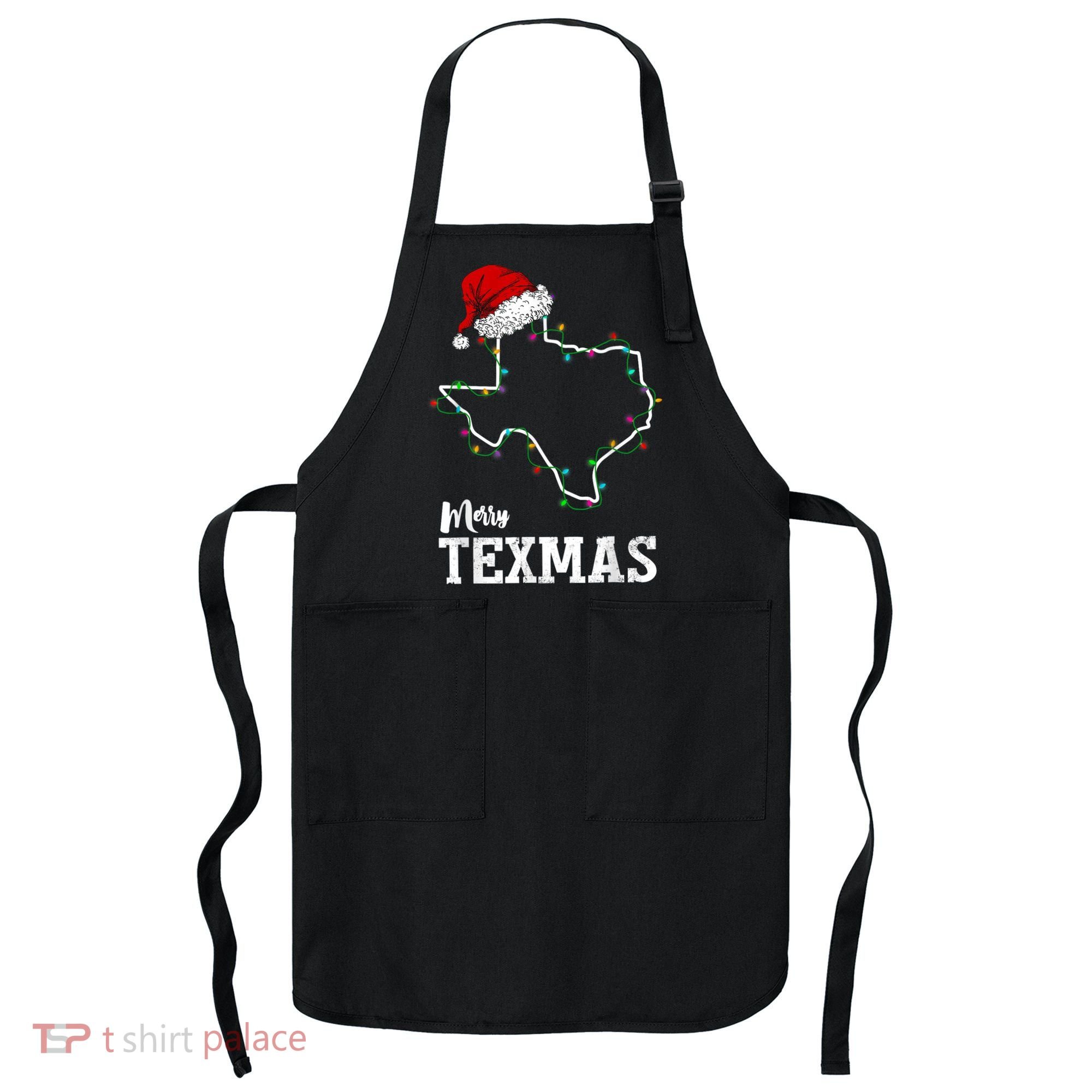 Merry Texmas Texas State Christmas Light Outline Santa Hat Apron