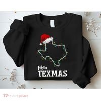 Merry Texmas Texas State Christmas Light Outline Santa Hat Sweatshirt thumb 2