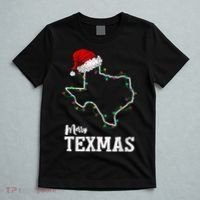 Merry Texmas Texas State Christmas Light Outline Santa Hat T-Shirt thumb 5