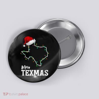 Merry Texmas Texas State Christmas Light Outline Santa Hat Button