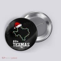 Merry Texmas Texas State Christmas Light Outline Santa Hat Button thumb 0