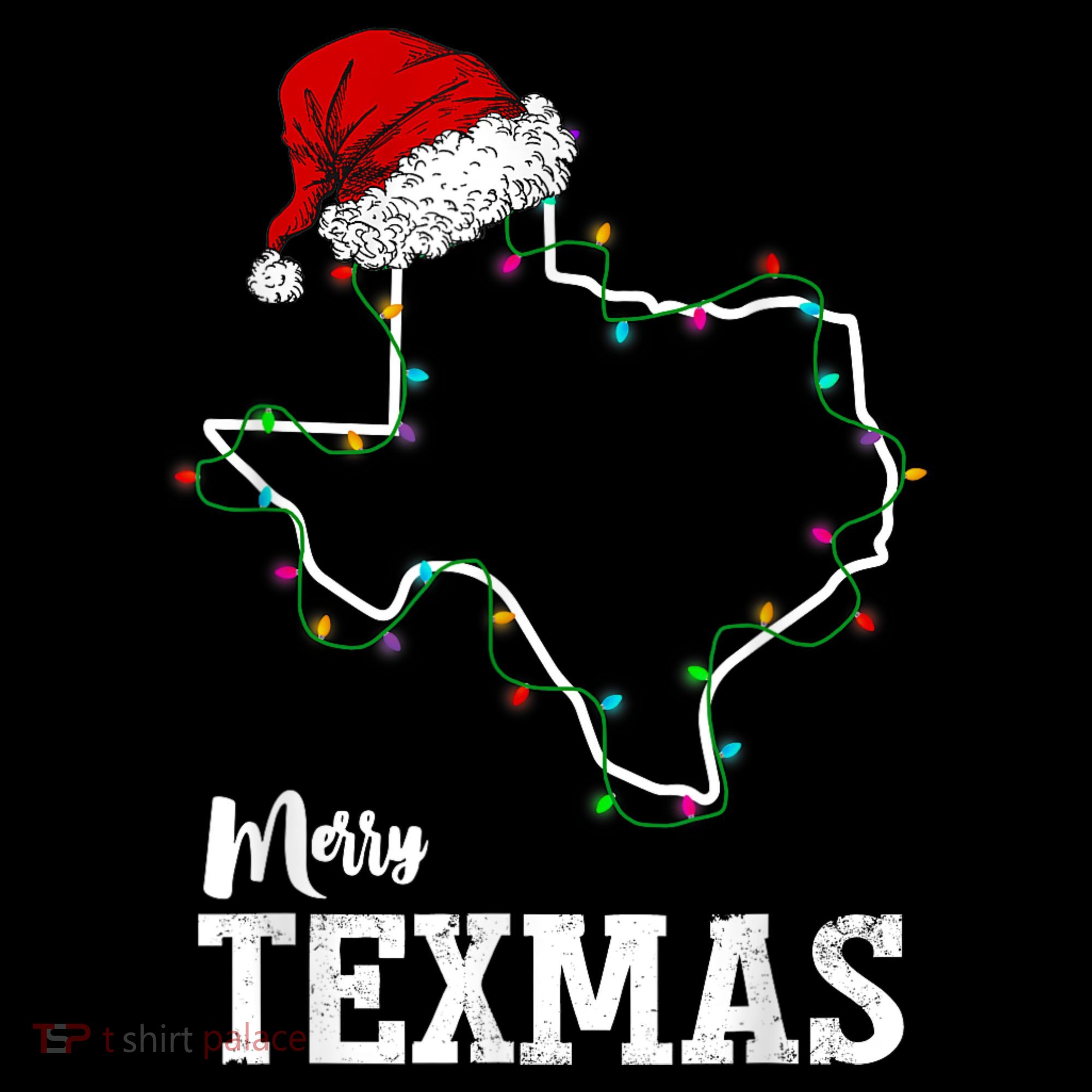 Merry Texmas Texas State Christmas Light Outline Santa Hat Women's Hoodie